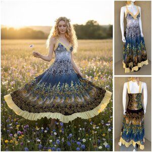 Boho-Hawaiian Floral Ombre Maxi Dress M/L
